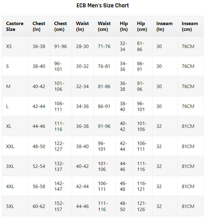 Guide des tailles des vêtements ECB England